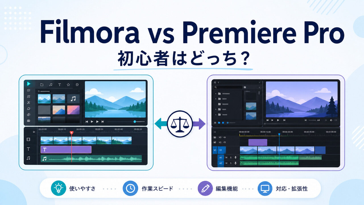 FilmoraとPremiere Proを初心者向けに比較するアイキャッチ
