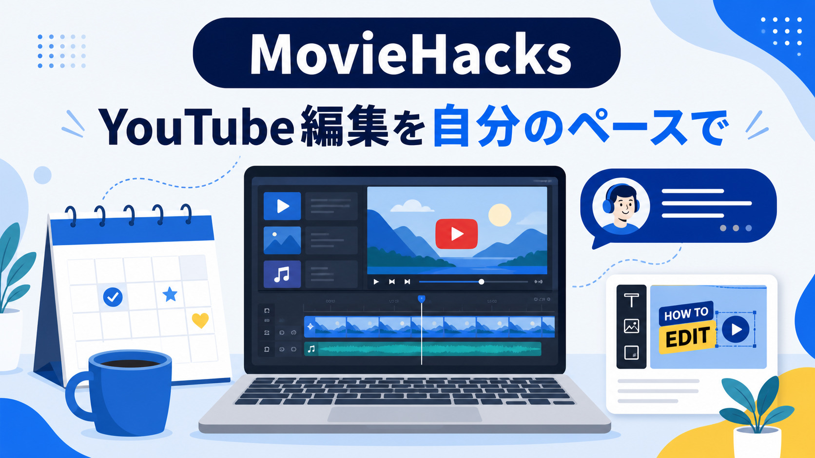 MovieHacksでYouTube動画編集を自分のペースで学ぶイメージ