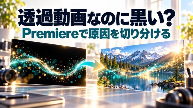装飾素材が黒い背景で見える状態と、背景映像に重なる状態の概念比較。