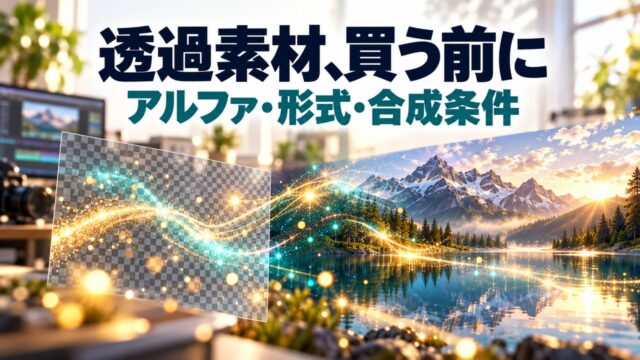光の装飾を風景へ重ねる概念イメージ。透過素材の購入前にアルファ・形式・合成条件を確認する。実商品ではない。