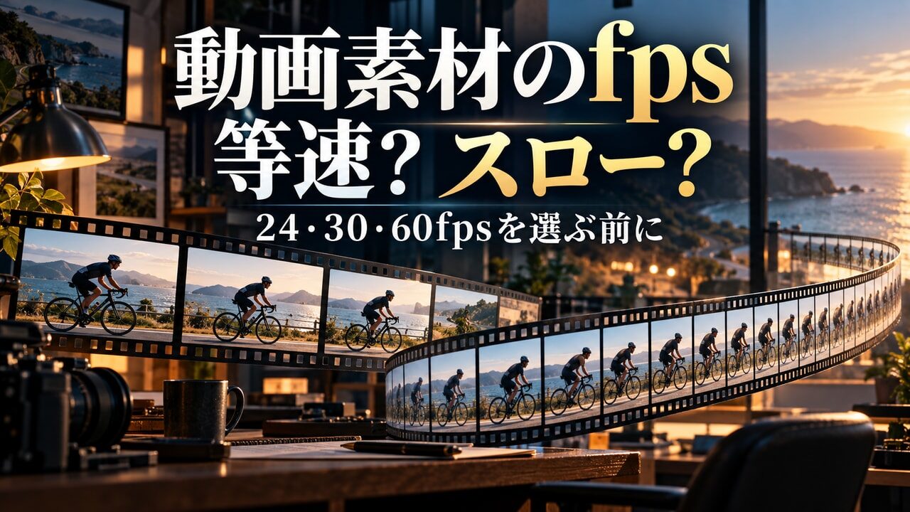 動画素材を等速で使う場合とスローにする場合の違いを示す概念イメージ。