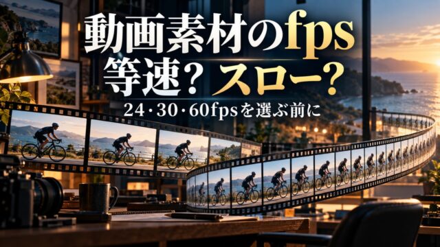 動画素材を等速で使う場合とスローにする場合の違いを示す概念イメージ。