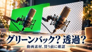 同じ架空のマイクの映像を、緑背景と透明表示の二方式で対比した概念イメージ。実際の商品写真や編集結果ではありません。