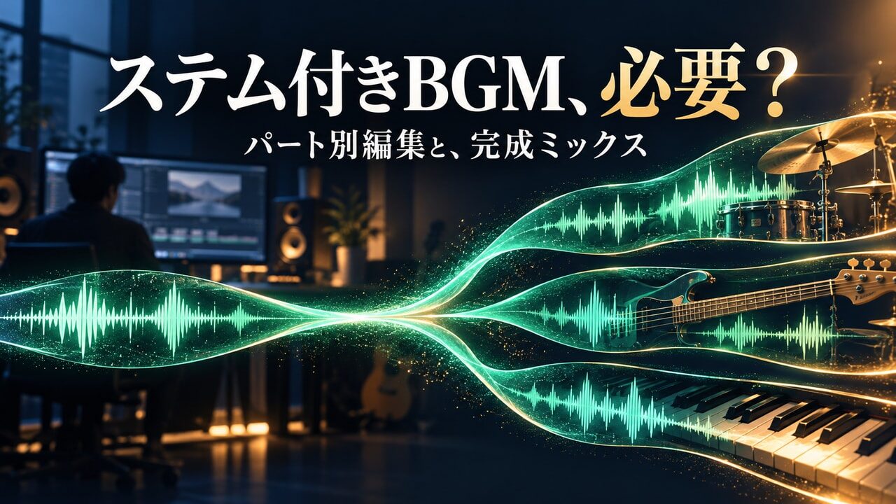 一つの音楽の流れが複数のパートへ分かれる概念イメージ。販売素材の収録内容や実際の編集画面ではありません。
