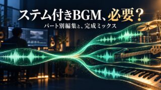 一つの音楽の流れが複数のパートへ分かれる概念イメージ。販売素材の収録内容や実際の編集画面ではありません。