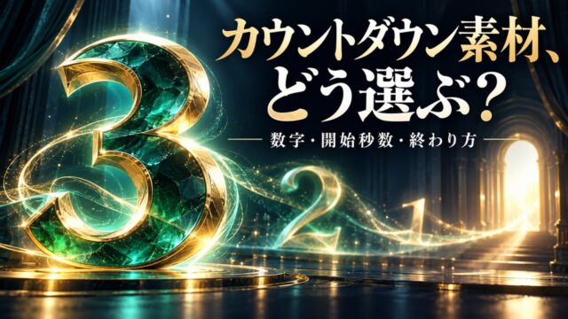 発光する数字と本編への流れでカウントダウン素材の選び方を表した概念イメージ。特定商品の数字列や映像サンプルではありません。