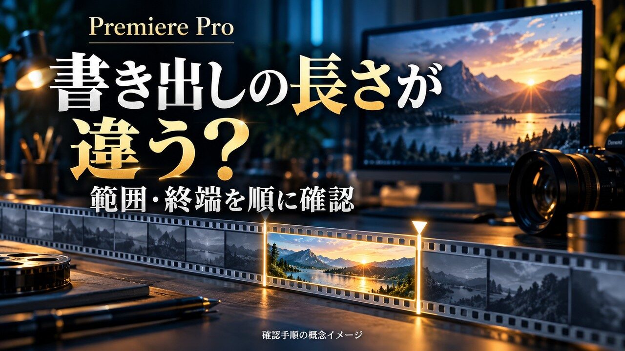 動画の予定範囲と出力する範囲、最後のクリップの関係を表した概念イメージ。Premiereの公式画面ではありません。