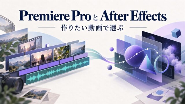 Premiere Proの全体編集とAfter Effectsの動き・合成を対比したイラスト
