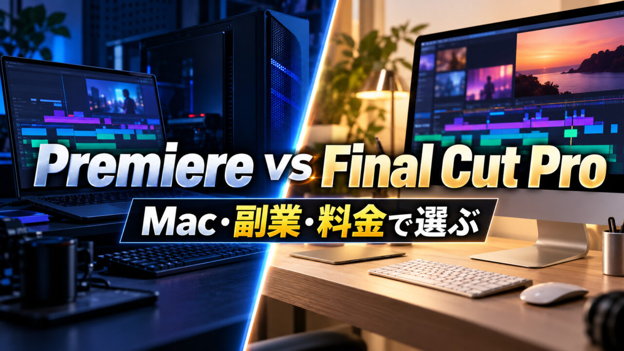 PremiereとFinal Cut ProをMac・副業・料金で比較する記事のアイキャッチ