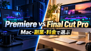 PremiereとFinal Cut ProをMac・副業・料金で比較する記事のアイキャッチ