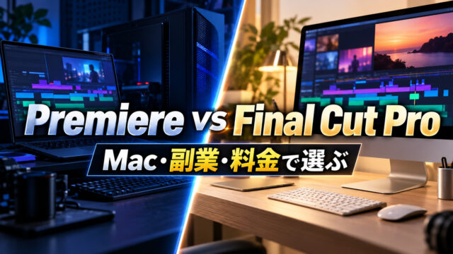 PremiereとFinal Cut ProをMac・副業・料金で比較する記事のアイキャッチ