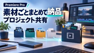 Premiere Proのプロジェクト共有。動画・音声・画像を納品用フォルダーへまとめるイメージ