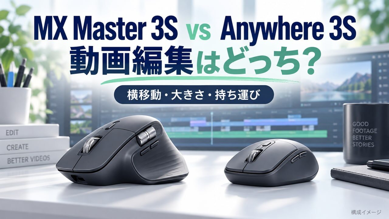 MX Master 3SとMX Anywhere 3Sを横移動・大きさ・持ち運びから選ぶ比較記事のアイキャッチ