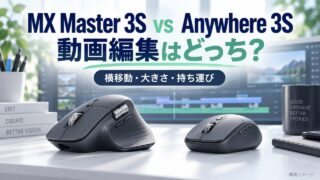 MX Master 3SとMX Anywhere 3Sを横移動・大きさ・持ち運びから選ぶ比較記事のアイキャッチ