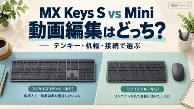 MX Keys SとMiniをテンキー・机幅・接続で選ぶ動画編集向け比較記事のアイキャッチ
